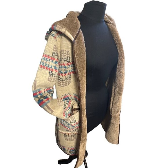 NWT MEDIUM SHERPA OPEN CLOSURE COAT WESTERN HOODIE - Picture 6 of 8